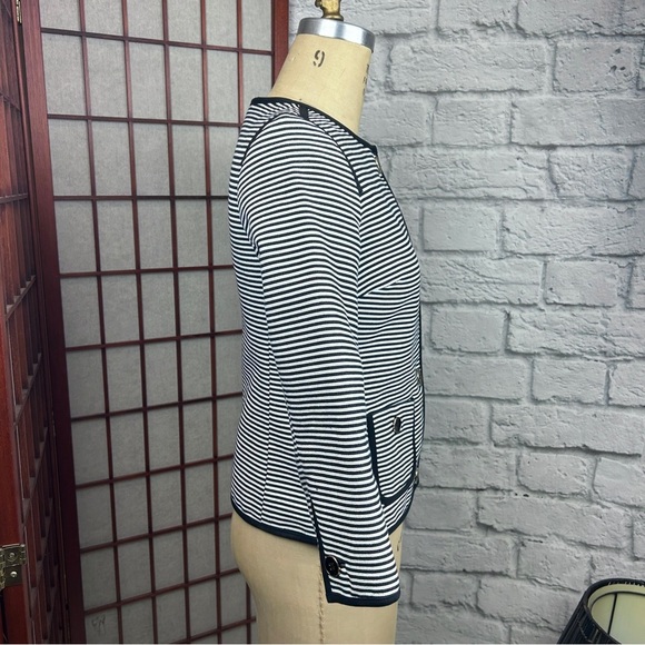 Black and White Stripe Suit Coat Business Jacket Ladies Work Talbots 2P Blazer - Picture 2 of 10